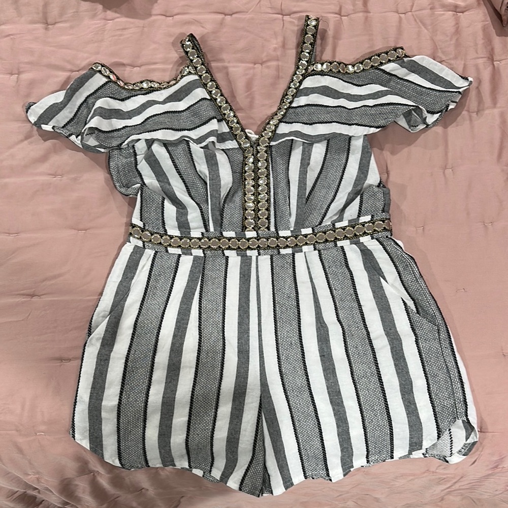 Striped Off-Shoulder Romper